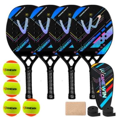 Imagem de Kit 4 Raquetes Beach Tennis Camewin Carbono 3K + 4 Bolinhas, Primewave