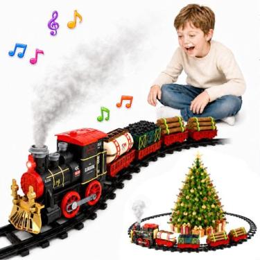 Imagem de Ferrovia Maria Fumaça Trem Som 12 Trilho Locomotiva 4 Vagões - Flix M