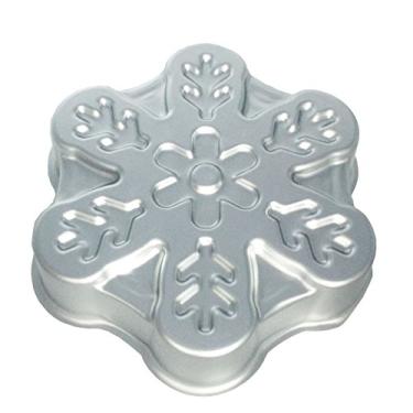 Imagem de FUNSHOWCASE Molde de forma de bolo de metal com floco de neve de 22,6 cm grande novidade 225 x 225 x 50 mm