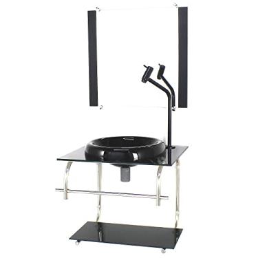 Imagem de GABINETE DE VIDRO 40CM INOX MARMORE PRETO COM TORNEIRA METAL PRETA