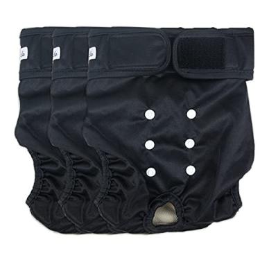 Imagem de Grecle Fraldas laváveis para cães – Fraldas reutilizáveis premium para cães no calor – Fraldas altamente absorventes para cães fêmeas para incontinência animal de estimação com botões ajustáveis (preto, M)