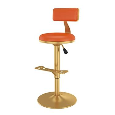 Imagem de Banco De Bar De Couro PU Dourado Com Cadeira Giratória De Altura Ajustável Traseira, Altura De Balcão, Assento Estofado Cromado Com Apoio Para Os Pés Para Café, Pub, Ilha De Cozinha (Color : Orange)