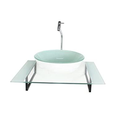 Imagem de KIT CUBA DE VIDRO REDONDA COM TAMPO 60CM BRANCO E SUPORTE TORNEIRA VALVULA