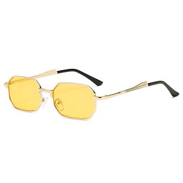 Imagem de Óculos de sol masculinos estreitos moda retangular feminino metal óculos de sol de luxo óculos masculinos óculos uv400, ouro amarelo, um
