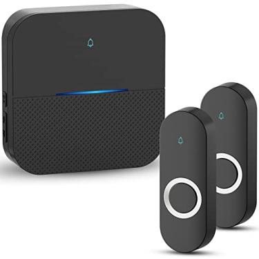 Imagem de AIDA Campainha sem fio, campainha à prova d'água preta de 3 m, 5 níveis de volume com 58 campainhas e flash LED (1 receptores + 2 transmissores)