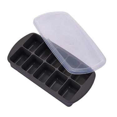 Imagem de Bandeja de cubo de gelo 10 grades bandeja de cubo de gelo com tampa máquina de gelo de frutas de silicone faça você mesmo molde de cubo de gelo criativo forma quadrada acessórios de cozinha molde de cubo de gelo (cor: preto)