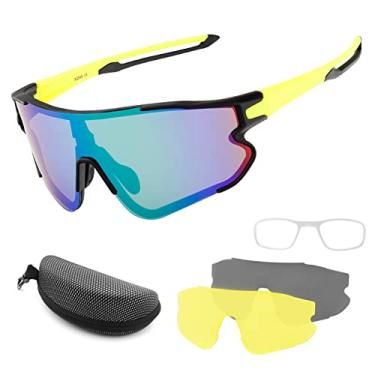 Imagem de Tingpai Óculos de ciclismo com 2 lentes intercambiáveis UV400 Óculos de sol espo vos MTB Road Bike Óculos pa homens mulheres correndo dirigindo pesca beisebol golfe