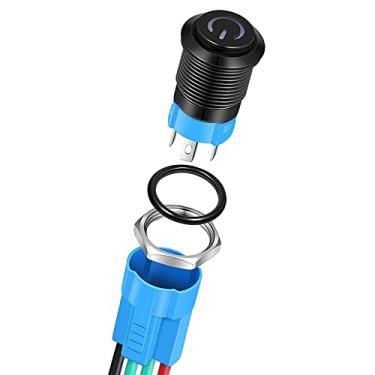 Imagem de TOTMOX Interruptores de botão de travamento de 12 mm redondos à prova d'água com 4 pinos interruptores de botão 12 V para ligar e desligar à prova d'água para carro barco marinho (preto/prata)