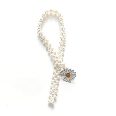 Imagem de Fivela de cortina simples, sem perfurar, sem instalação, laços de cortina elásticos de pérola DIY criativos, margarida pequena, 1 peça