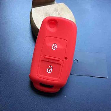 Imagem de YJADHU Proteção de capa de chave de carro de 2 botões de silicone, apto para Vw Amarok Polo Golf Mk4 Bora Jetta Altea Skoda Octavia Fabia, vermelho