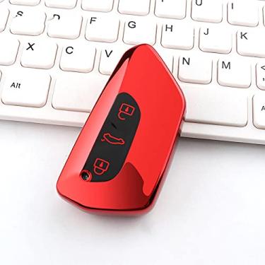 Imagem de YJADHU Capa de chave de controle remoto de carro TPU macio 3 botões capa de chave inteligente para carro, apto para Volkswagen VW Golf 8 Mk8 2020 Skoda para SEAT LEON 2020, capa apenas vermelha
