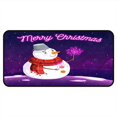 Imagem de Tapetes de cozinha boneco de neve com fogos de artifício de natal roxos tapetes e tapetes de área de cozinha antiderrapante tapete de pé lavável para chão de cozinha escritório em casa pia lavanderia interior exterior 101,6 x 50,8 cm