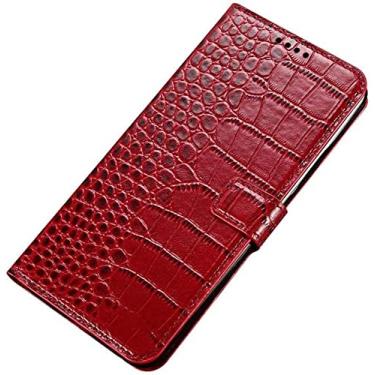 Imagem de KANUZ Capa carteira para Apple iPhone 13 (2021) 6,1 polegadas, textura de crocodilo stent função couro flip folio capa de telefone [porta-cartão] (cor: vermelho)