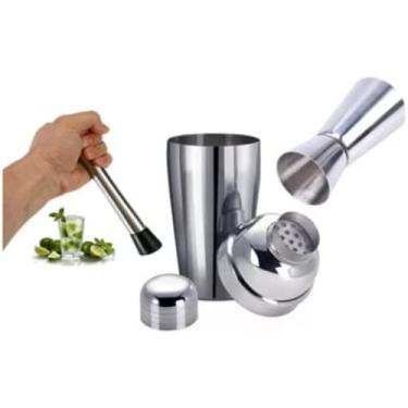Imagem de Kit Inox Caipirinha Drinks Coqueteleira Dosador e Socador