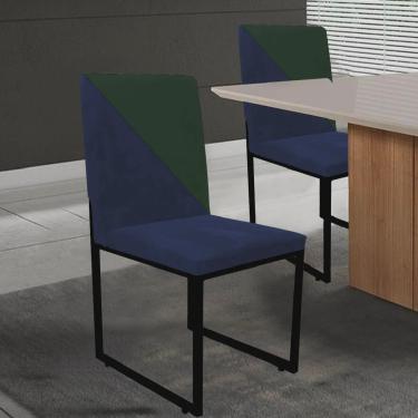 Imagem de Kit 02 Cadeira Office Stan Duo Sala de Jantar Industrial Ferro Preto Suede Azul Marinho e Verde Musgo - Ahazzo Móveis