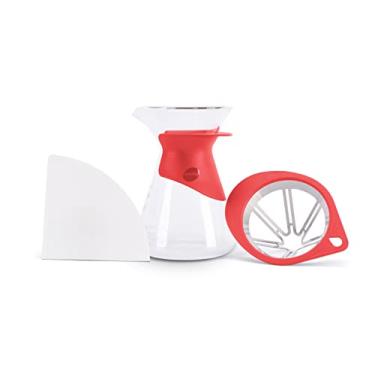 Imagem de Fluire Pressca- Conjunto para Café Coado, com porta-filtro cônico de aço inox vazado, decanter de vidro borossilicato e filtro de papel com celulose japonesa. Cor: Vermelho