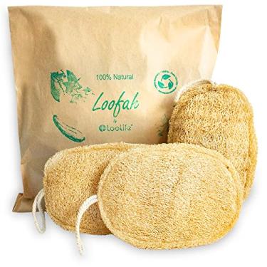 Imagem de Esponja esfoliante natural Loofah (pacote com 3) - esfoliante corporal orgânico - Luffa de banho biodegradável