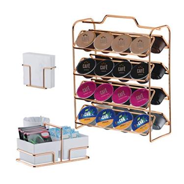 Imagem de Kit Suporte 32 Cápsulas Dolce Gusto + Porta Guardanapos + Suporte Sachês - 1145RG Rosé Gold Future - Branco