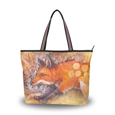 Imagem de Bolsa de ombro feminina My Daily com pintura de raposa, Multi, Large