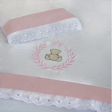Imagem de Jogo de Lençol Padrão Americano Bordado Thed, 3 Peças, Laura Baby, Rosa