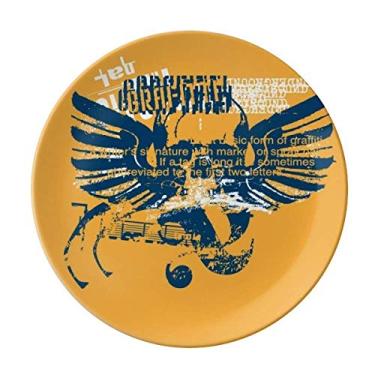 Imagem de Prato decorativo de porcelana salver salver salver com asas de caveira azul laranja caveira