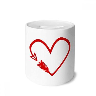 Imagem de DIYthinker Caixa de moedas de cerâmica com ilustração de coração e flecha vermelha para presente de cofrinho