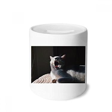 Imagem de DIYthinker Caixa de moedas de cerâmica com foto de gato de bocejar, presente de cofrinho