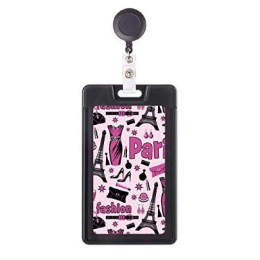 Imagem de Dressing Lady France Torre Eiffel rosa retrátil crachá carretel porta-cartões