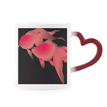Imagem de Caneca com pintura de cultura japonesa sensível ao calor com caneca vermelha que muda de cor