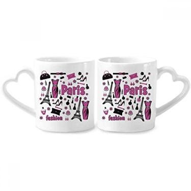 Imagem de Vestir Lady França Torre Eiffel Rosa Conjunto de canecas de porcelana para casal amante de cerâmica alça de coração