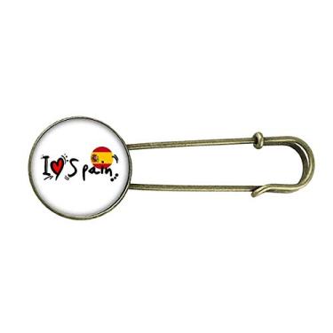 Imagem de I Love Spain Bandeira de Palavra Love Heart Ilustration Broche de Metal Retrô Joia