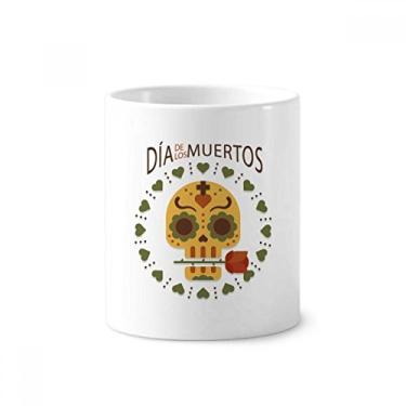 Imagem de Caveira Rose The Day of The Dead Mexico Porta-caneta escova de dentes copo de cerâmica suporte lápis