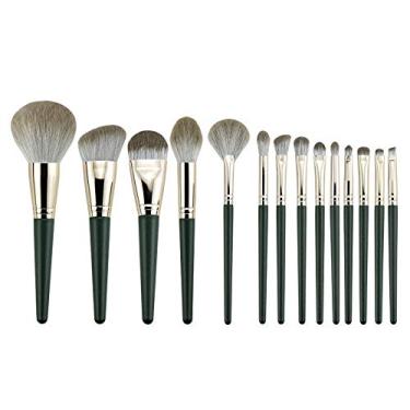 Imagem de 14 pincéis macios de maquiagem profissional com capa de couro
