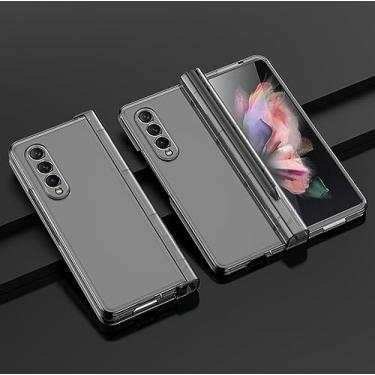 Imagem de Capa de telefone para Samsung Galaxy Z Fold 4 3 5G com S Pen Slot dobradiça capa de plástico com tela de vidro frontal, transparente, para Galaxy Z Fold 3