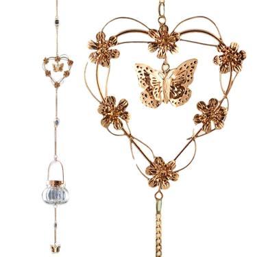 Imagem de BANBERRY DESIGNS Hanging Gold Butterfly Garden Decor - Glass Jar Tea Light Holder with Decorative Butterflies and Gazing Marble - Hangs Approx. 40" Long