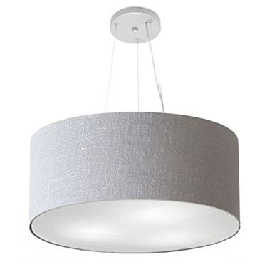 Imagem de Lustre Pendente Cilíndrico Cúpula Tecido 50x25 cm, Vivare Iluminação, Pendente4188 CZ, Cinza, Médio