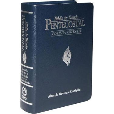 Imagem de Biblia De Estudo Pentecostal Media Luxo Azul Com H