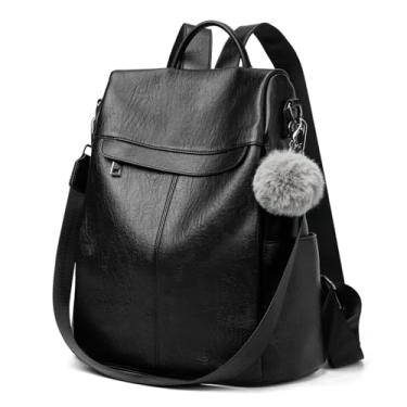 Imagem de JUDYPAO Mochila feminina de couro, impermeável, antifurto, bolsa de viagem, mochila feminina, bolsa de ombro, Preto, Large, Tendência