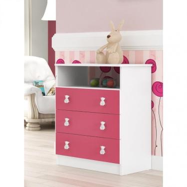 Imagem de Cômoda de Bebê 3 Gavetas 1 Nicho Arco-íris DJD Móveis Branco/Rosa