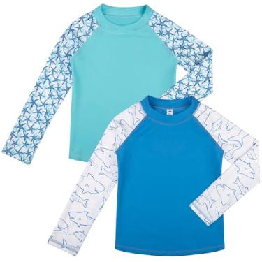 Imagem de BIG ELEPHANT Camiseta de natação infantil Rash Guard FPS 50+, manga comprida, roupa de banho, surfe, proteção solar para meninos e meninas, Estrela-do-mar/tubarão, XX-Small