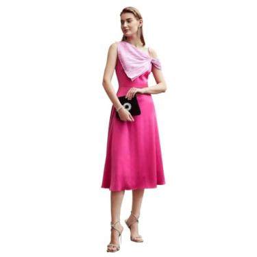 Imagem de Camisa Feminina Two Tone Asymmetrical Neck Dress (Color : Hot Pink, Size : X-Small)