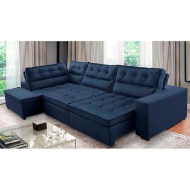 Imagem de Sofá de Canto Retrátil e Reclinável com Molas 3,40x2,00 Esq Virginia Suede Azul Adonai Estofados