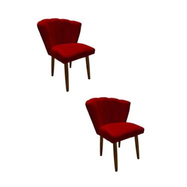 Imagem de Kit 2 Cadeiras De Jantar Estofada Pétala Tecido Suede Vermelho Pés Pal