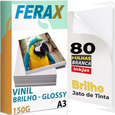 Imagem de 80 Vinil Adesivo Branco Brilho A3 - Impressora Jato De Tinta - Ferax