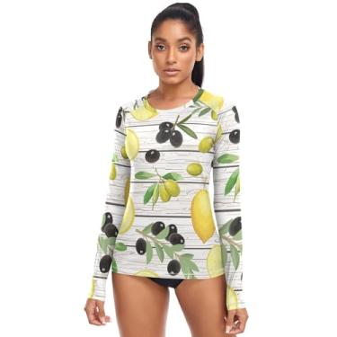 Imagem de Wood Lemons Camiseta feminina de surfe, camiseta de surfe, manga comprida, roupa de banho, Limões de Madeira, M