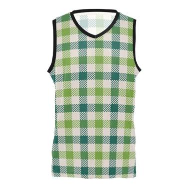 Imagem de KLL St Day Camisa xadrez xadrez verde branco moda basquete camisa camisa camisa casa e fora edição cidade camisa para, St Day, xadrez búfalo verde e branco, G