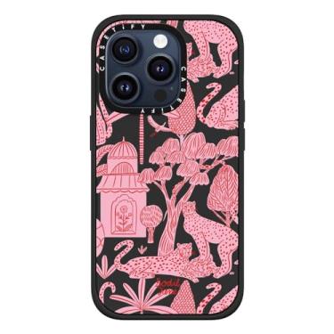 Imagem de CASETiFY Capa Impact para iPhone 15 Pro [4X testado contra quedas de grau militar / proteção contra quedas de 2,5 m] - impressões de animais - rosa Cheetah Paradise - Preto fosco