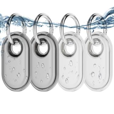 Imagem de Pacote com 4 capas para Samsung Smart Tag 2 com chaveiro, capa de TPU à prova d'água IPX8 para Galaxy SmartTag2, suporte protetor antiarranhões para mochilas/carros/chaves/bagagem/animais de estimação