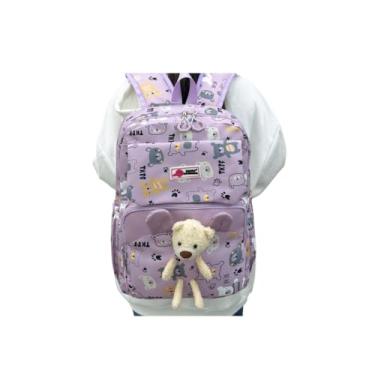 Imagem de Mochila Escolar Menina Menino Com Urso Impermeável Viagem Passeio Grande capacidade (Lilás)