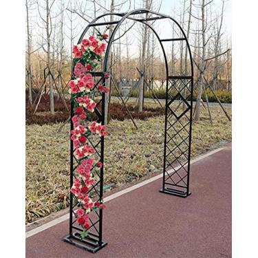 Imagem de Arco de jardim de rosas Arbor externo com base de metal Arco de casamento Arbores de jardim preto/branco Gramado quintal pátio treliça de festa para várias plantas trepadeiras Rosas videiras